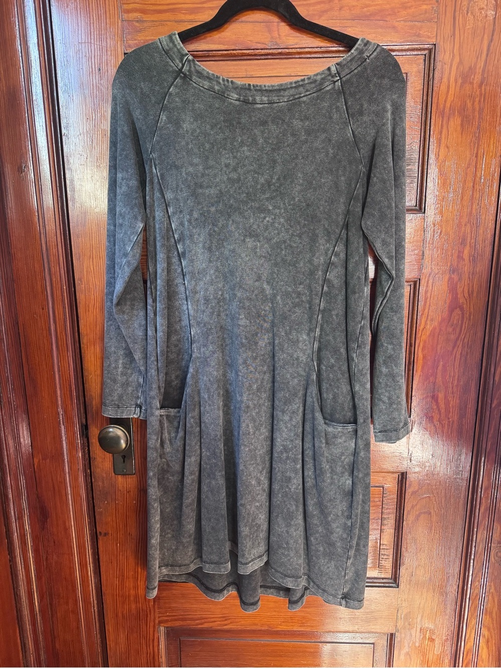 Maggie’s Organics Mineral-Wash Gray Long-Sleeve Shift Dress